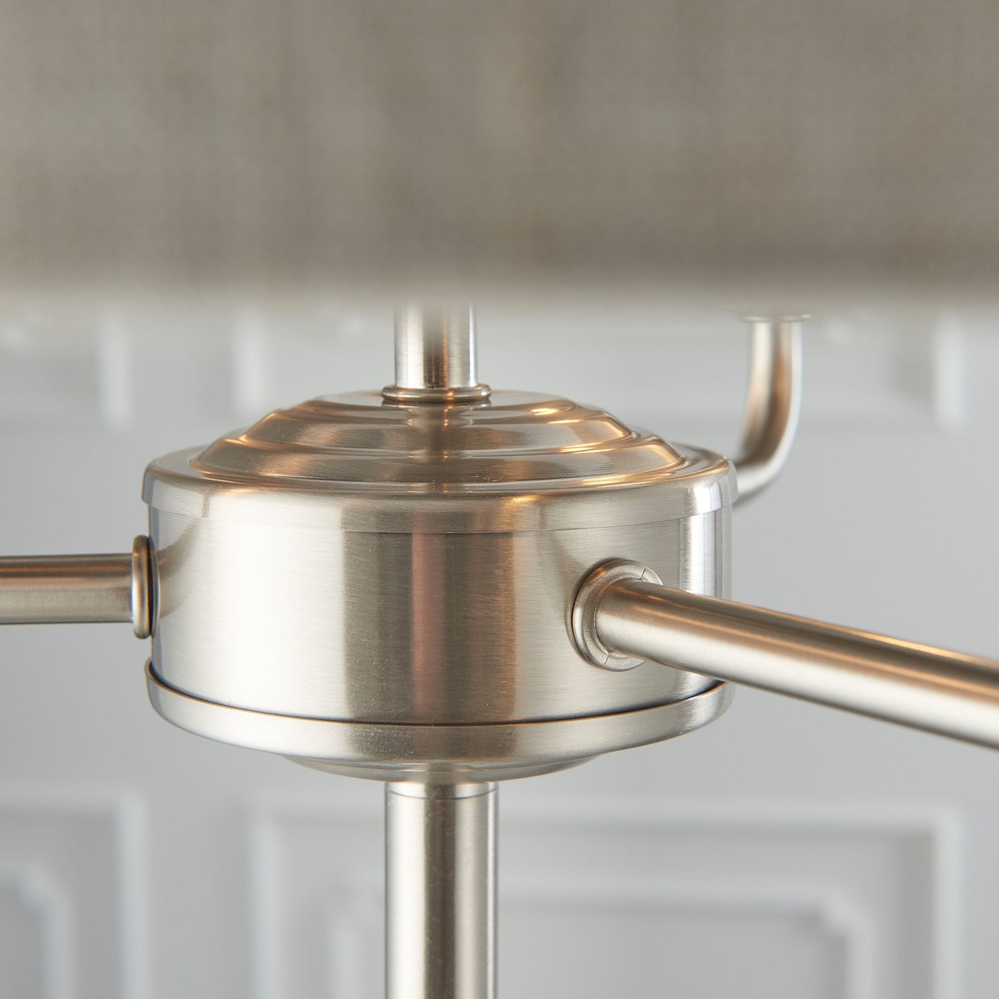 Traditional Chromed Metal Floor Lamp with Natural Fabric Shade - 3 Light