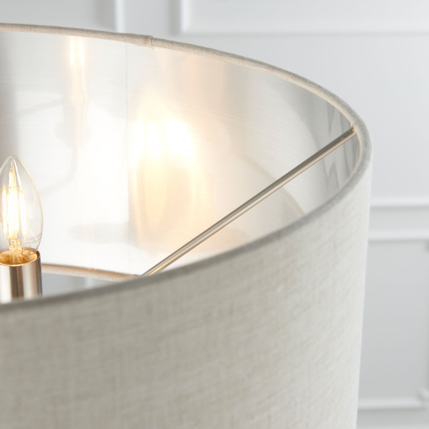 Traditional Chromed Metal Floor Lamp with Natural Fabric Shade - 3 Light