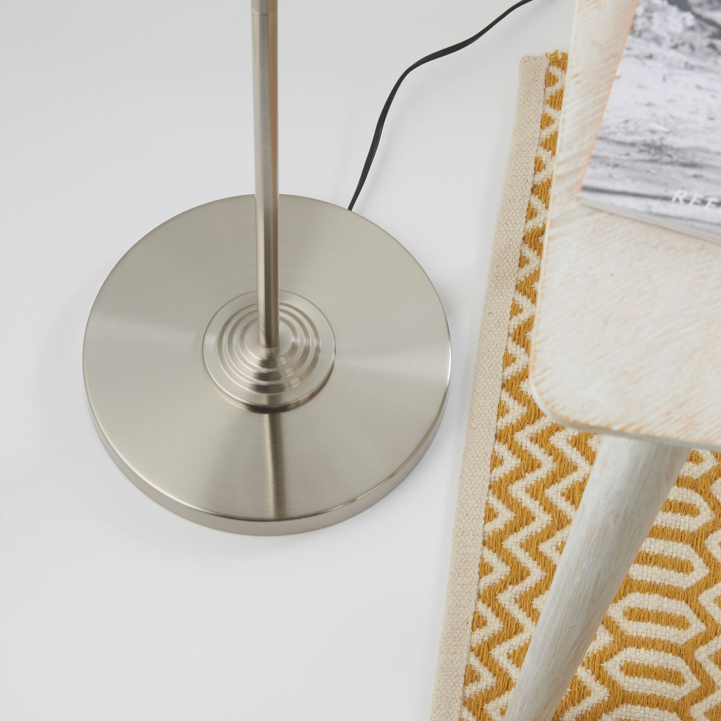 Traditional Chromed Metal Floor Lamp with Natural Fabric Shade - 3 Light