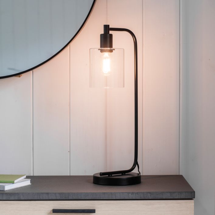 Industrial Matt Black Glass Table Lamp – Sleek Design & Steel Base