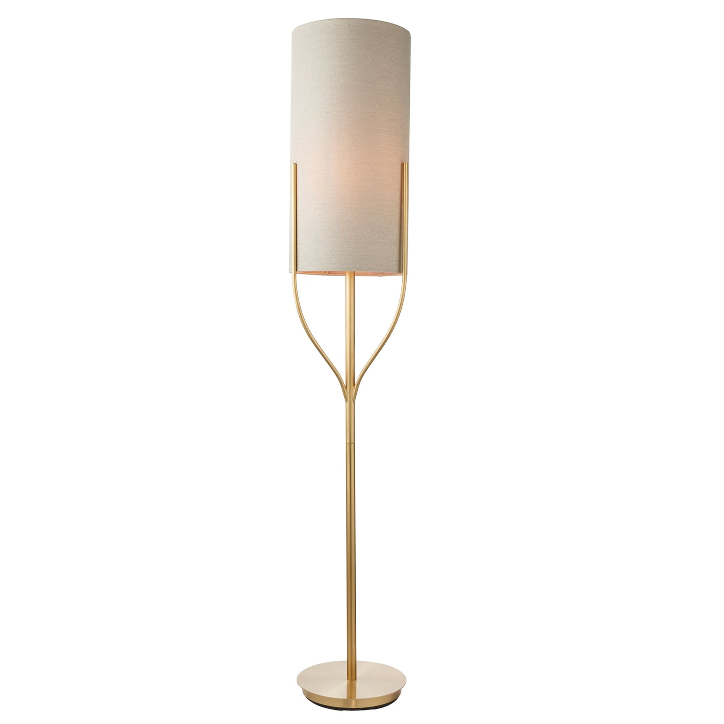 Contemporary Brushed Gold Floor Lamp with Natural / Beige Fabric Shade