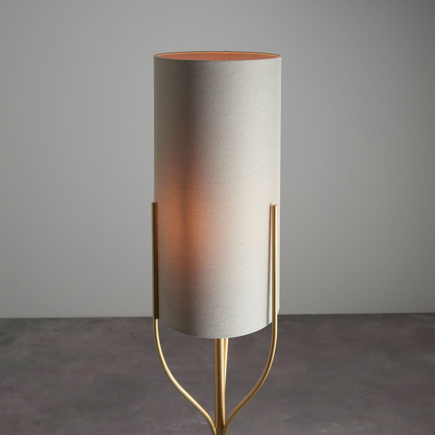 Contemporary Brushed Gold Floor Lamp with Natural / Beige Fabric Shade