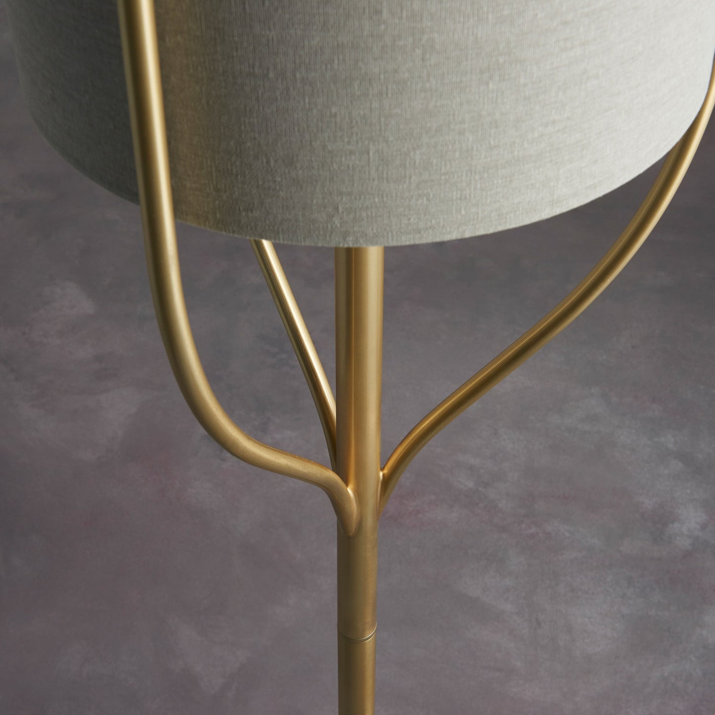 Contemporary Brushed Gold Floor Lamp with Natural / Beige Fabric Shade