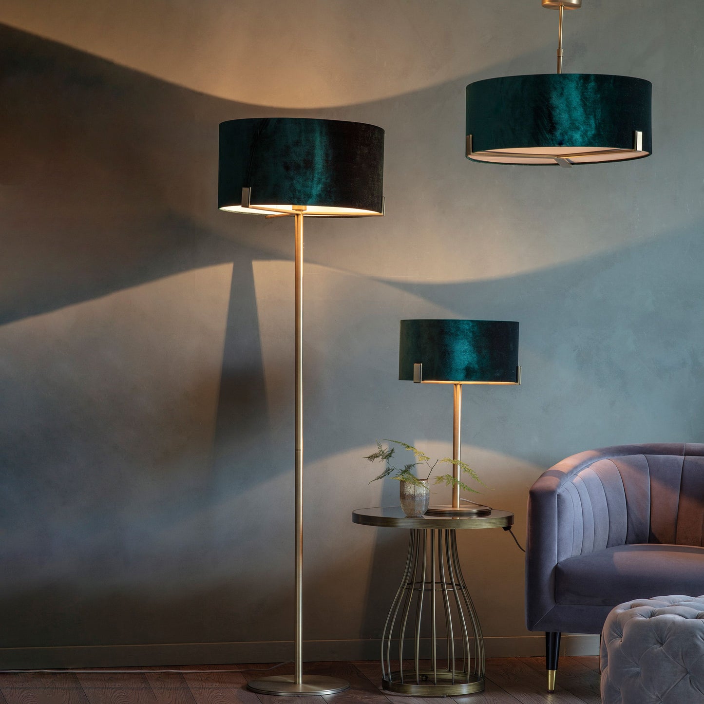 Hayfield Gold Ceiling Light Pendant with Emerald Green Shade
