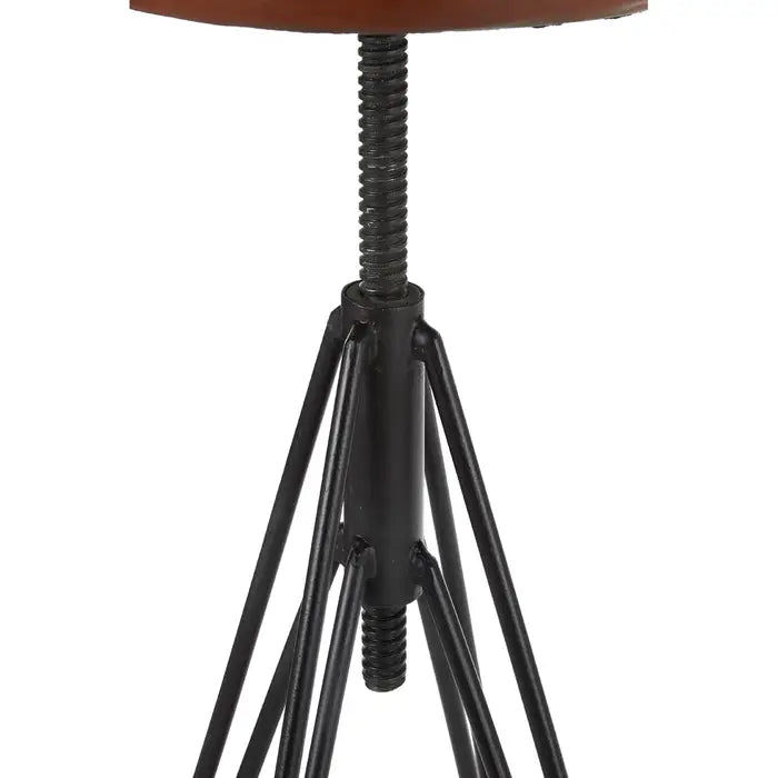 Industrial Black Iron & Brown Leather Bar Stool – Adjustable Design