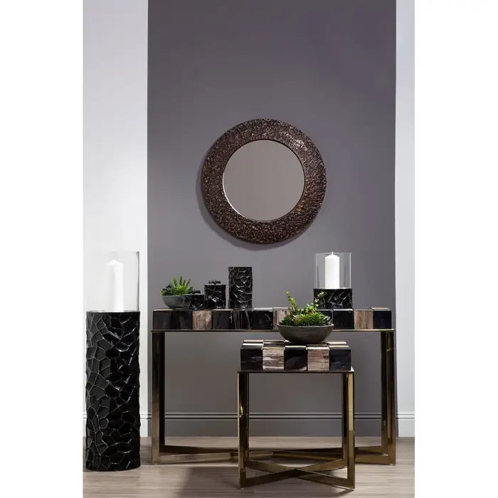 Rustic Copper Round Mirror – Textured Aluminium Frame & Unique Design