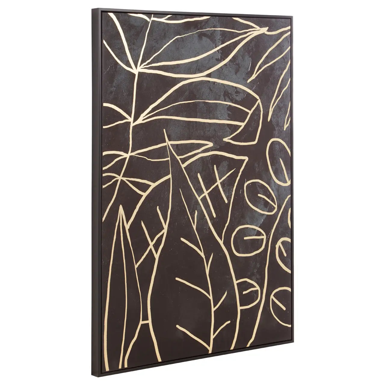 Modern Black & Gold Leaf Wall Art – Wooden Frame