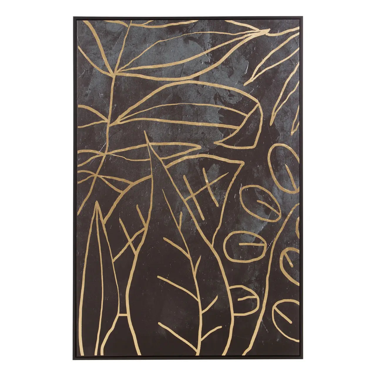 Modern Black & Gold Leaf Wall Art – Wooden Frame