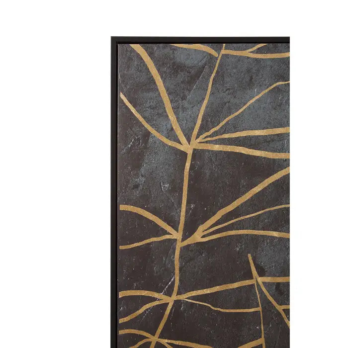 Modern Black & Gold Leaf Wall Art – Wooden Frame