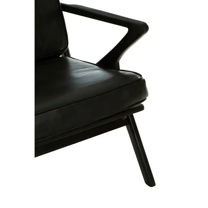 Modern Black Leather Armchair – Teak Frame & Sleek Design