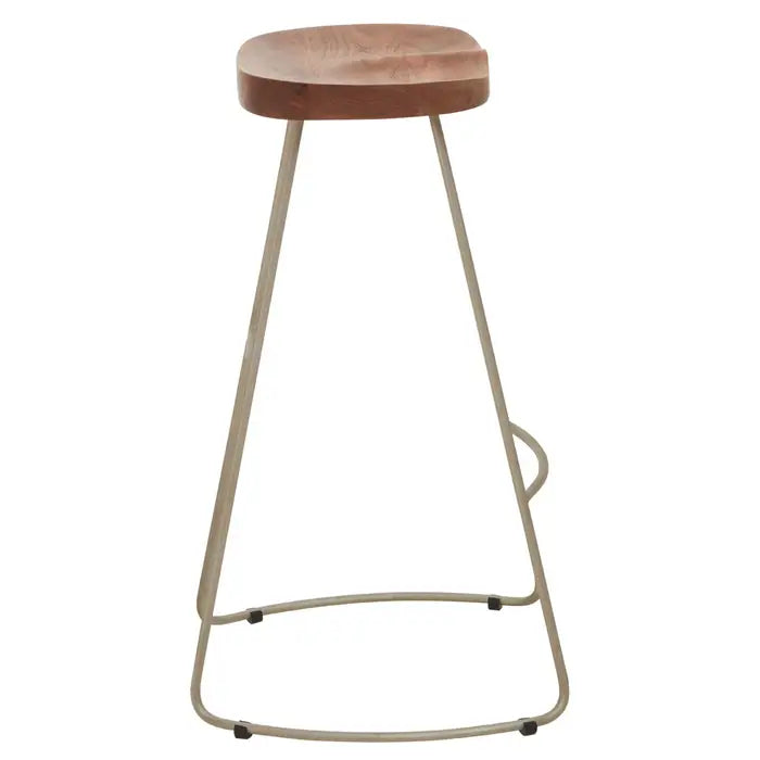 Elegant Natural Wood & Gold Bar Stool – Modern Curved Seat Design