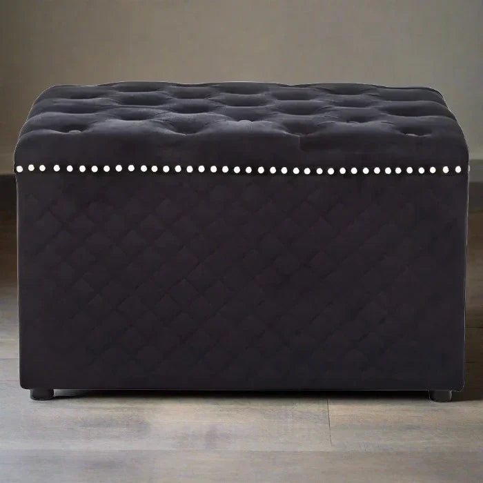 Zamora Square Black Velvet Ottoman