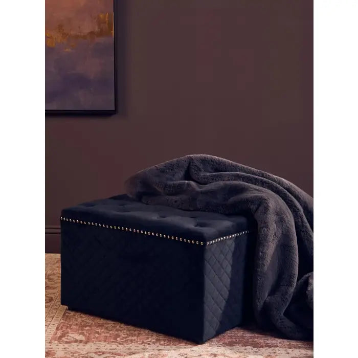 Zamora Square Black Velvet Ottoman