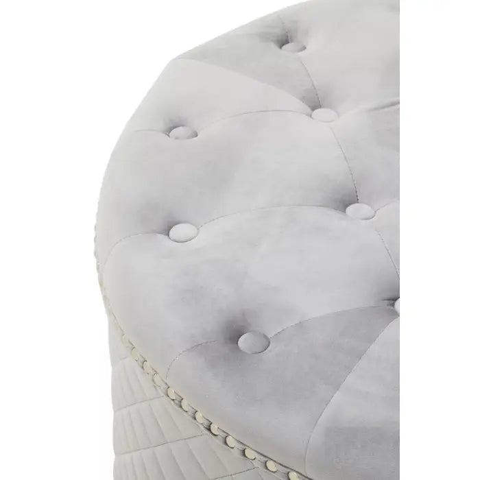 Zamora Round Grey Velvet Ottoman