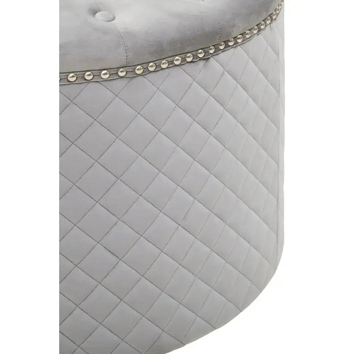 Zamora Round Grey Velvet Ottoman