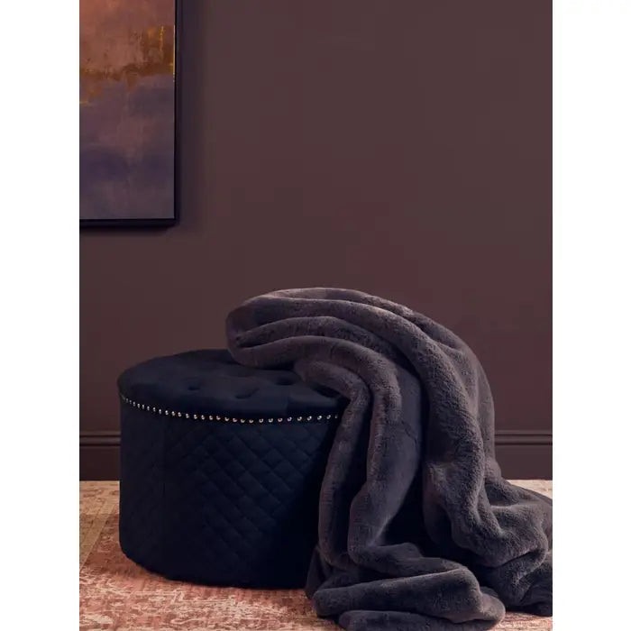 Zamora Round Black Velvet Ottoman