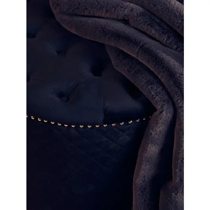 Zamora Round Black Velvet Ottoman