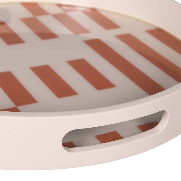 Modern Cream Round Tray – Striped Design & MDF Frame