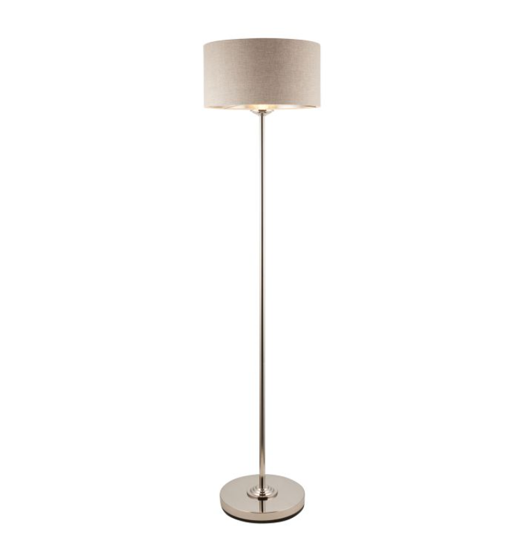 Modern Brushed Chrome Floor Lamp – Sleek Steel Frame & Fabric Shade - Decor Interiors