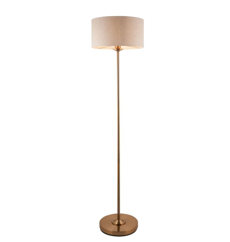 Elegant Vintage Brass Floor Lamp – Steel Frame & Fabric Shade - Decor Interiors