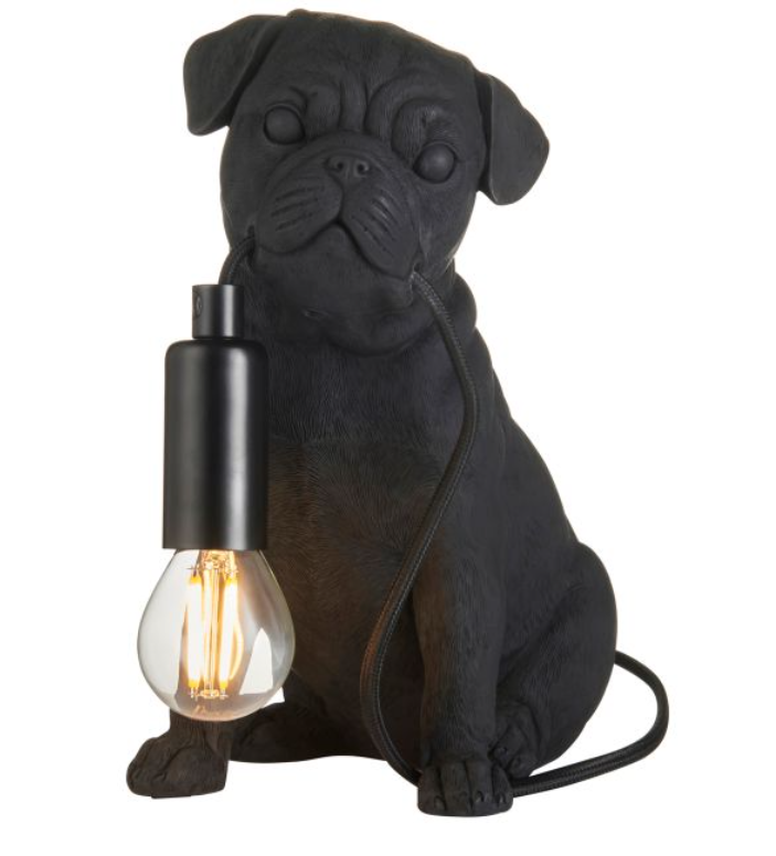 Quirky Black Pug Puppy Design Table Lamp - 23cm