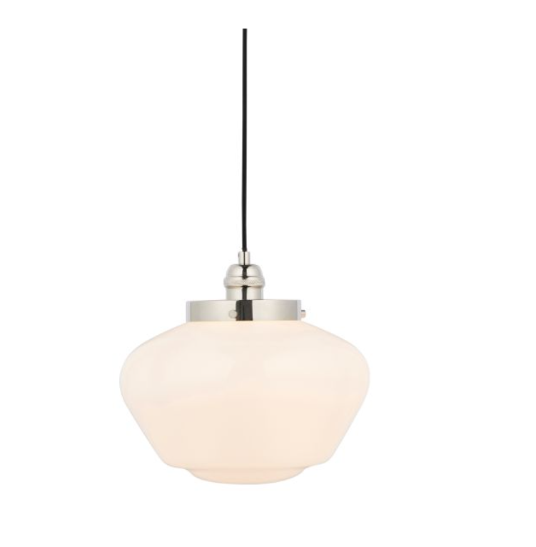 Modern Bright Nickel & Opal Glass Pendant Light – Modern Hanging Ceiling Fixture - Your Home Interiors