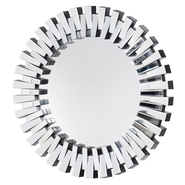 Modern Silver Geometric Round Mirror – Beveled Glass & 3D Design - Your Home Interiors - House & Home