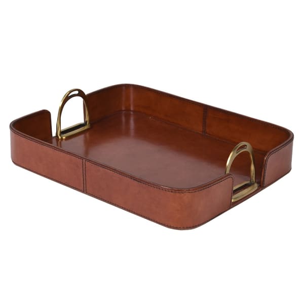 Luxury Brown Leather Serving Tray – Brass Handles & Elegant Design - Your Home Interiors - House & Home