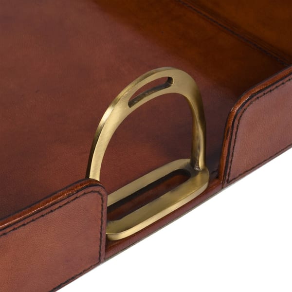 Luxury Brown Leather Serving Tray – Brass Handles & Elegant Design ( Due Back In 02/04/2025 )