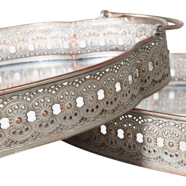 Rustic Silver Iron & Mirror Serving Trays – Vintage Oval Design - Your Home Interiors - House & Home