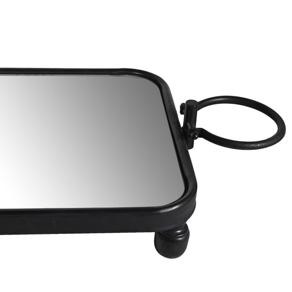 Modern Black Mirrored Tray – Iron Frame & Elevated Footed Design