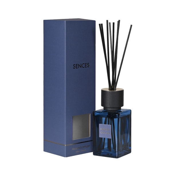 Elegant Blue Glass Reed Diffuser – Rubber Wood Lid & Fiber Sticks - Your Home Interiors - House & Home