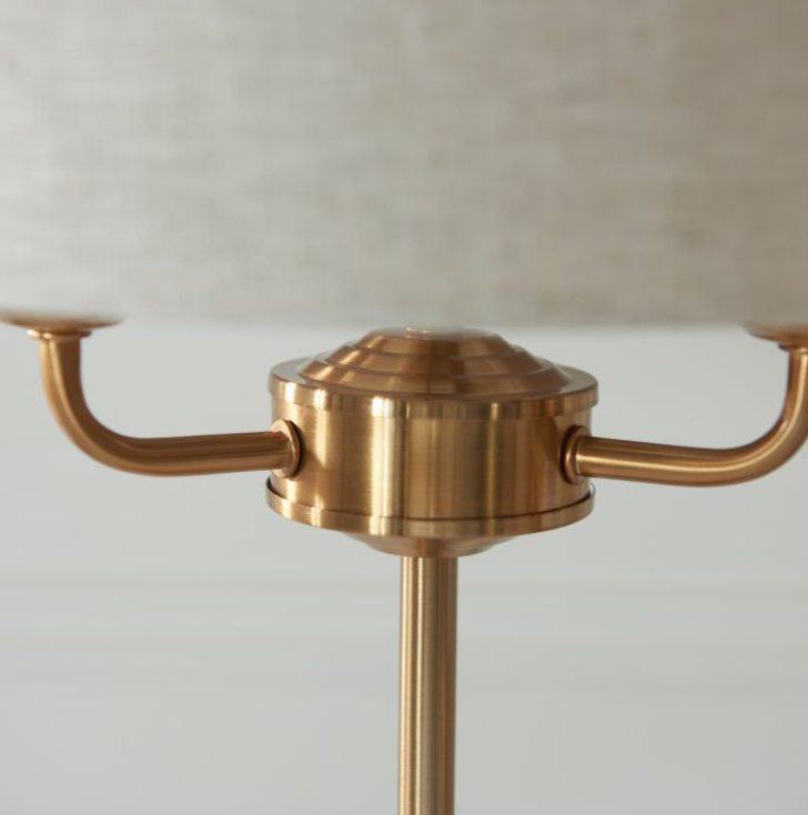 Classic Brass 3 Light Table Lamp – Vintage Brass & Fabric Shade -50 cm