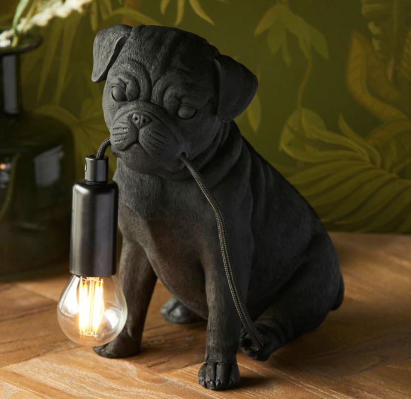 Quirky Black Pug Puppy Design Table Lamp - 23cm