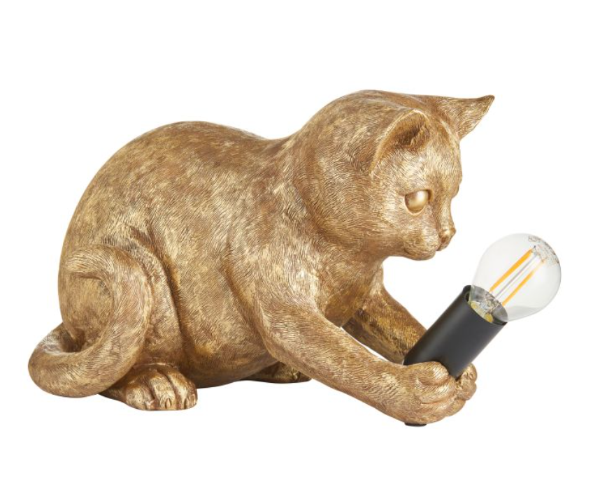 Quirky Vintage Gold Kitten Table Lamp - Playful - 17cm