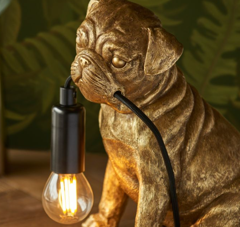 Quirky Vintage Gold Resin Table Lamp – Dog Design & E14 Holder -