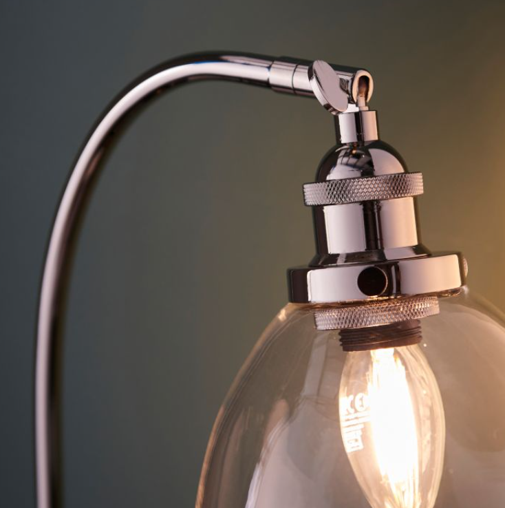 Modern Bright Nickel & Clear Glass Table Lamp – Arched Design - 53 cm