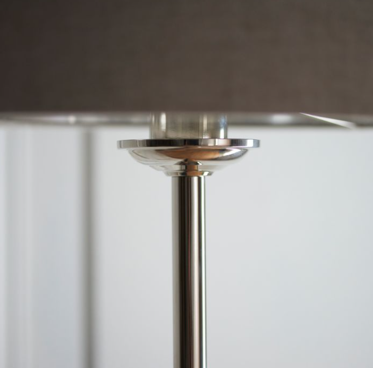 Contemporary Brushed Chrome Floor Lamp With Beige Fabric Shade