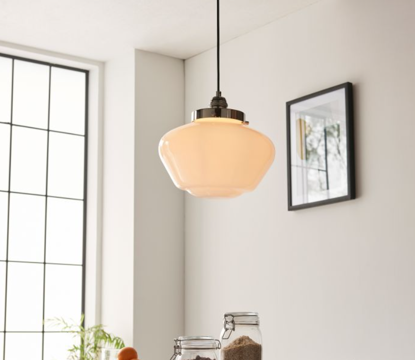 Modern Bright Nickel & Opal Glass Pendant Light – Modern Hanging Ceiling Fixture - Your Home Interiors