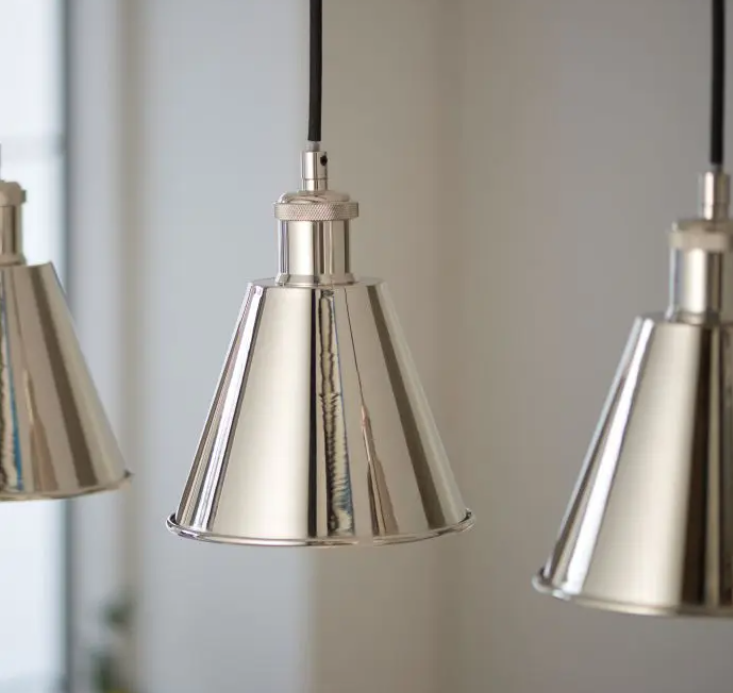 Modern Bright Nickel Pendant Light – 3-Light Stainless Steel & Adjustable Cables