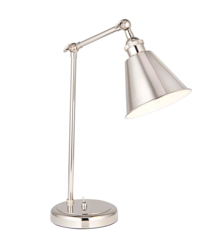 Modern Bright Nickel Steel Desk Lamp – Adjustable Arm & Classic Design -