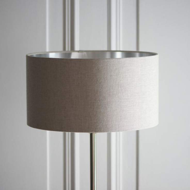 Contemporary Brushed Chrome Floor Lamp With Beige Fabric Shade