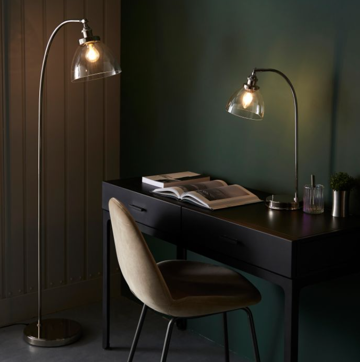 Modern Bright Nickel & Clear Glass Table Lamp – Arched Design - 53 cm