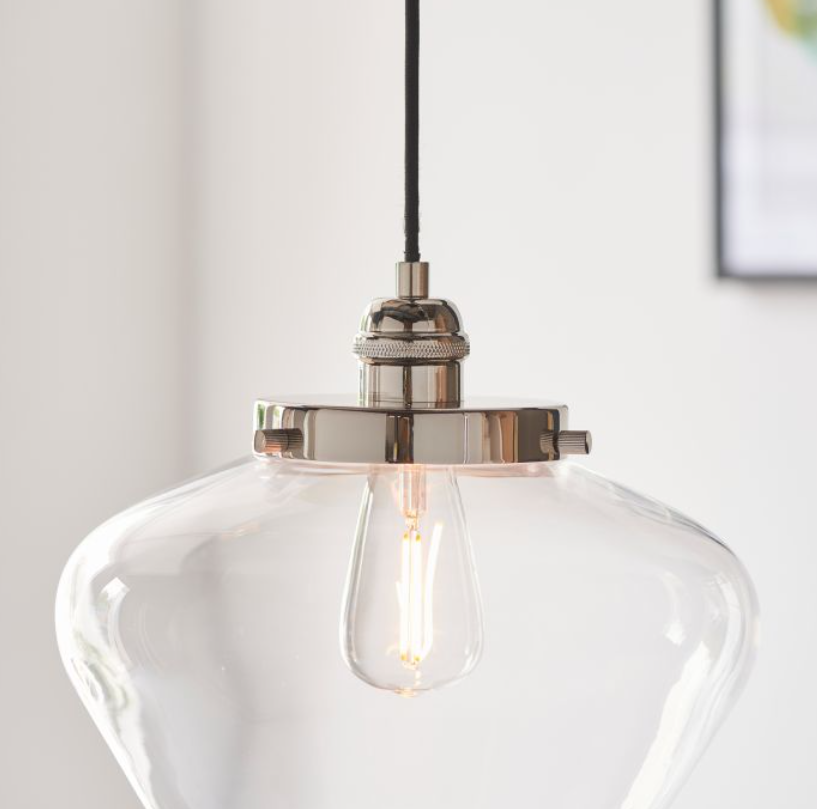 Modern Bright Nickel & Clear Glass Pendant Light – Modern Hanging Ceiling Fixture