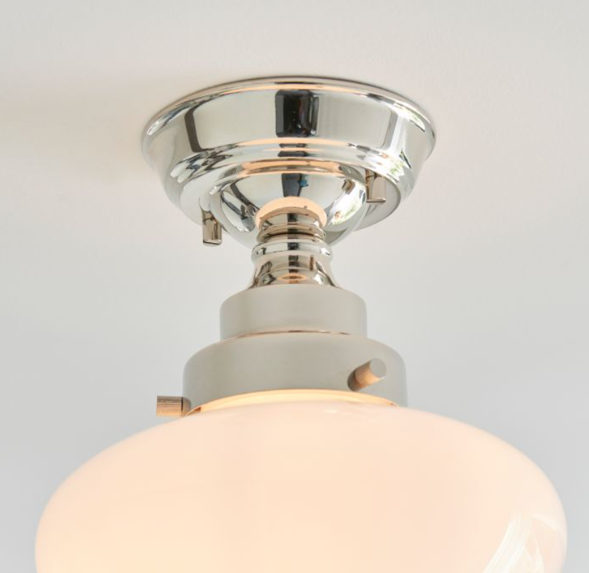 Vintage Bright Nickel & Opal Glass Ceiling Light – Classic Flush Mount