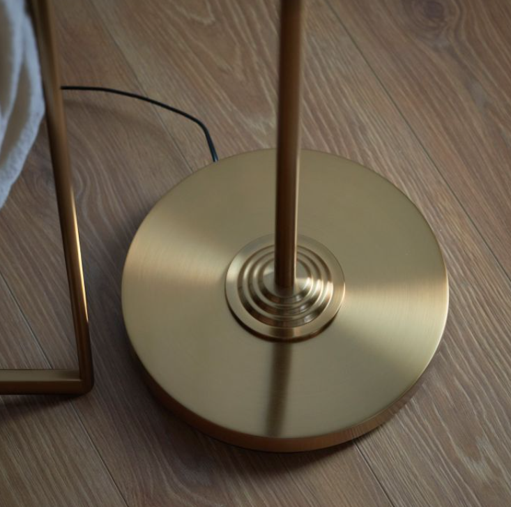 Contemporary Vintage Brass Floor Lamp With Natural Fabric Shade