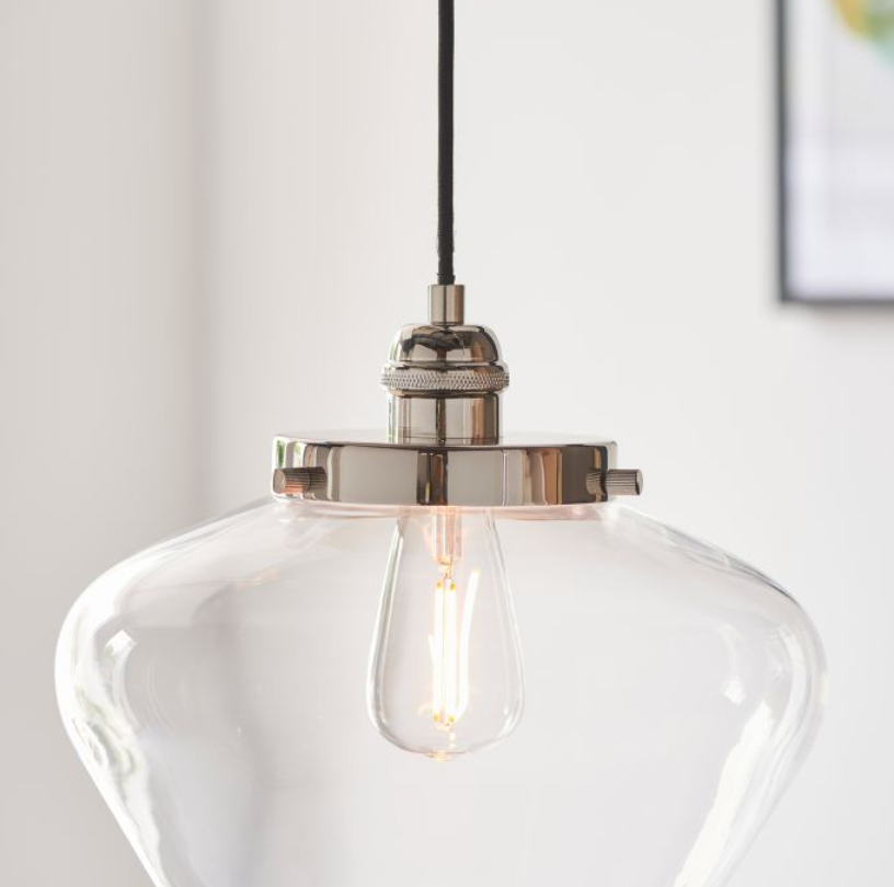 Modern Bright Nickel & Clear Glass Pendant Light – Modern Hanging Ceiling Fixture