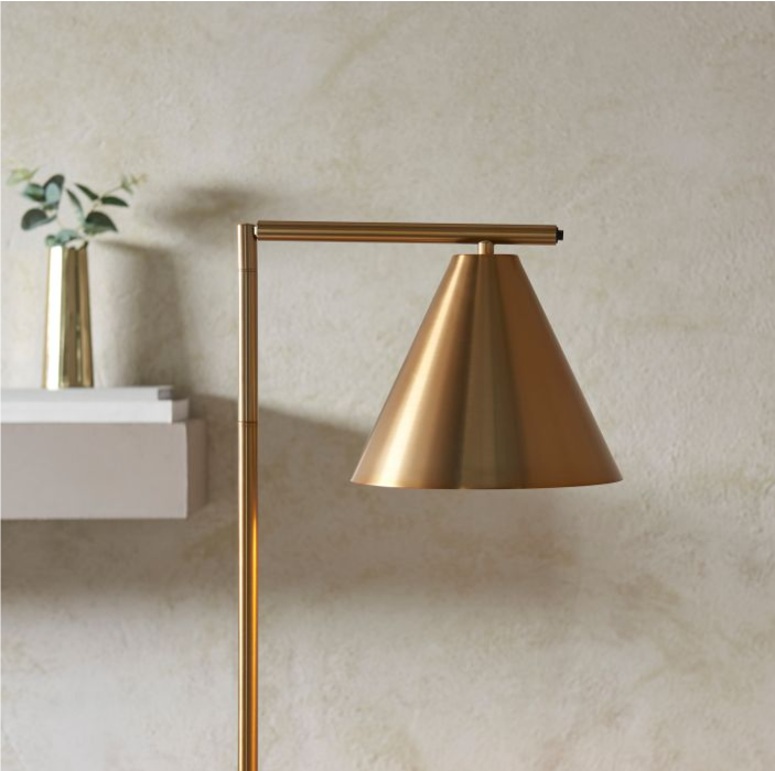Modern Antique Brass Floor Lamp with Cone Shade