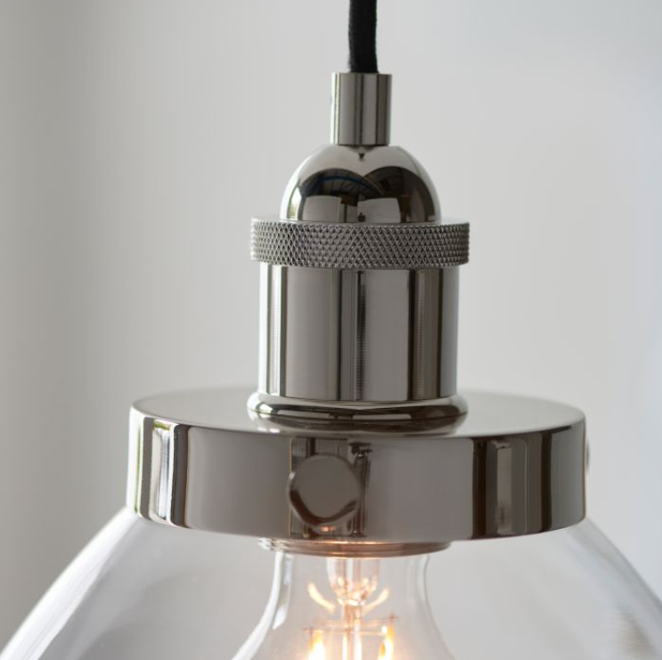 Modern Bright Nickel & Clear Glass Pendant Light – Sleek Dome Shade
