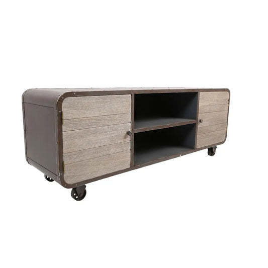 Village Three Doors Two Shelves Media Cabinet In Natural